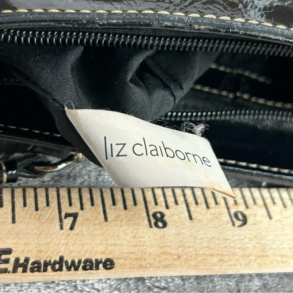 Vintage Liz‎ Claiborne Y2K Shoulder Bag Black Faux Patent Leather Bag